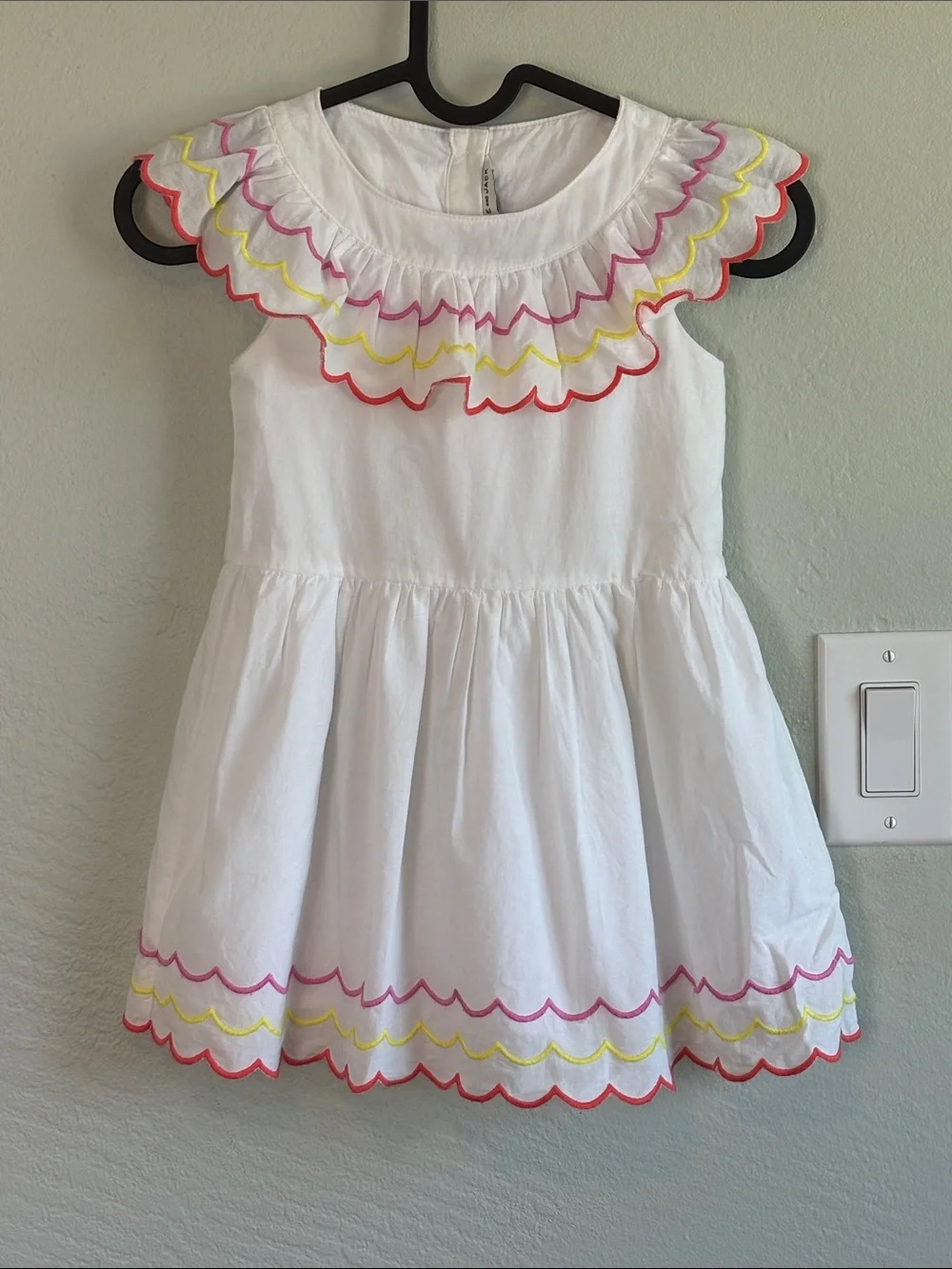 Bundle 2/$30! Janie and Jack White Cotton Dress Pastel Scalloped Trim Ruffles
